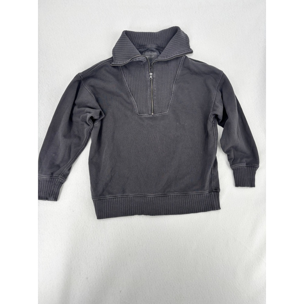 Aerie Sweatshirt Womens S Gray Quarter Zip Pullover Ribbed Trim Relaxed Fit - Picture 1 of 8